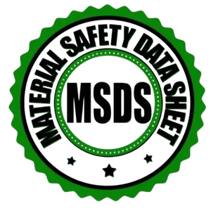 MSDS (Material Safety Data Sheet) label with green border
