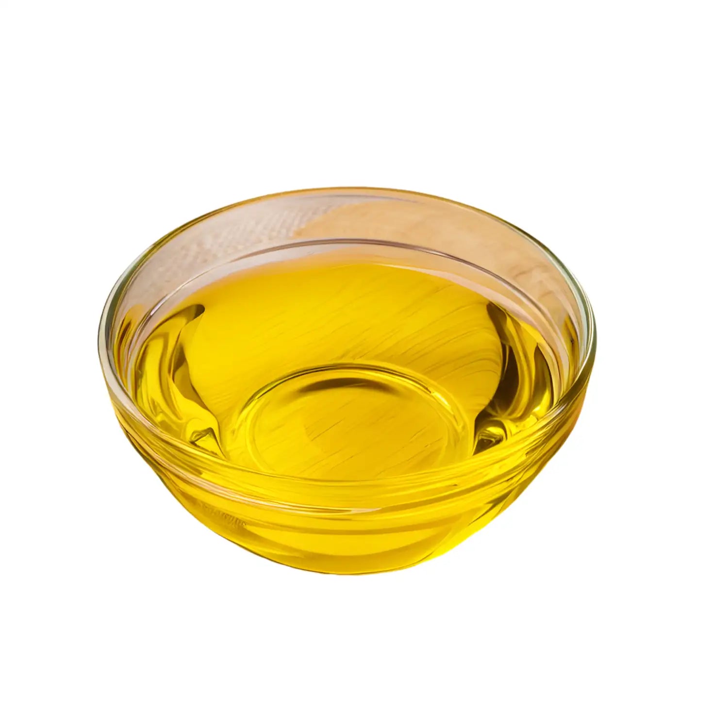 A glass bowl filled with golden-yellow Cinnamon Essential Oil, which works effectively in soothing skin irritation, promoting scalp health.