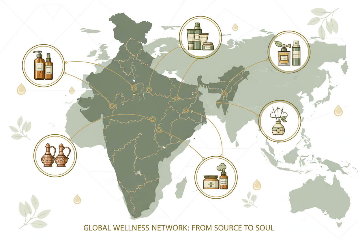 generate an image for  Our Manufacturing Network (India + Middle East)
Verified Partners For:
Aromatherapy & Massage Oils
Personal Care
Ayurvedic / Classical / Customised Oils
Home Fragrance & Air Care
Pain Management
Perfumes & Deodorants
