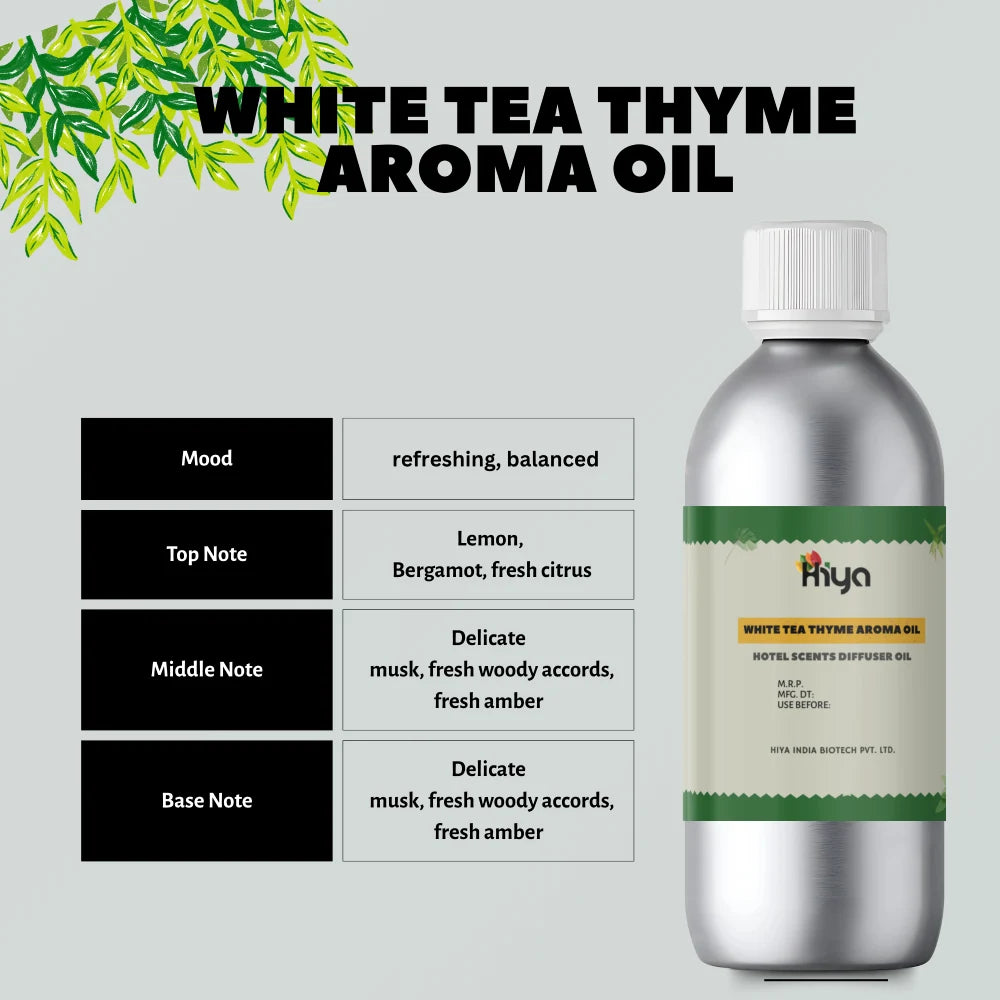 White Tea Thyme Hotel Scent: Inspired by fresh white tea leaves blended with soft herbal thyme