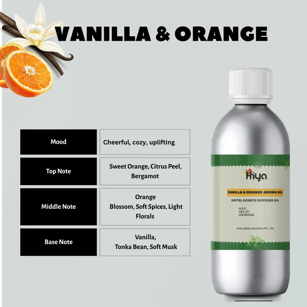 Vanilla Orange Hotel Scent: Inspired by sweet vanilla blended with fresh orange citrus
